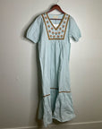 Ex - Voto 100% Cotton Poplin Hayes Embroidered Floral Maxi Dress in Blue