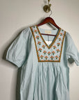 Ex - Voto 100% Cotton Poplin Hayes Embroidered Floral Maxi Dress in Blue