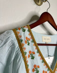 Ex - Voto 100% Cotton Poplin Hayes Embroidered Floral Maxi Dress in Blue