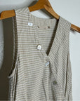 Soft Surroundings Hemp Cotton Neutral Striped Button Down Tank Midi Dress
