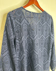 Garnet Hill 100% Cotton Eyelet Floral Detail Navy Blue Long Sleeve Blouse Top