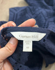 Garnet Hill 100% Cotton Eyelet Floral Detail Navy Blue Long Sleeve Blouse Top