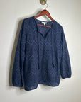Garnet Hill 100% Cotton Eyelet Floral Detail Navy Blue Long Sleeve Blouse Top