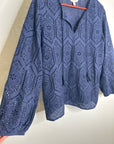 Garnet Hill 100% Cotton Eyelet Floral Detail Navy Blue Long Sleeve Blouse Top