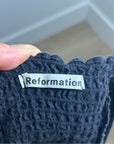Reformation 100% Linen Corset Bustier Smocked Long Sleeve Black Top