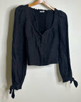 Reformation 100% Linen Corset Bustier Smocked Long Sleeve Black Top