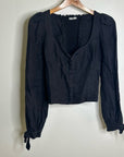Reformation 100% Linen Corset Bustier Smocked Long Sleeve Black Top