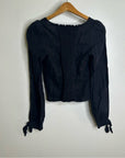 Reformation 100% Linen Corset Bustier Smocked Long Sleeve Black Top