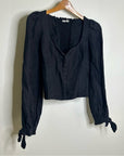 Reformation 100% Linen Corset Bustier Smocked Long Sleeve Black Top