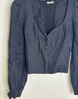 Reformation 100% Linen Corset Bustier Smocked Long Sleeve Black Top