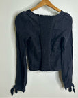 Reformation 100% Linen Corset Bustier Smocked Long Sleeve Black Top