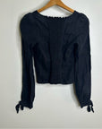 Reformation 100% Linen Corset Bustier Smocked Long Sleeve Black Top