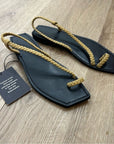 Reformation 100% Leather x Parme Marin Toe Ring Braided Cognac Black Sandal