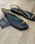 Reformation 100% Leather x Parme Marin Toe Ring Braided Cognac Black Sandal
