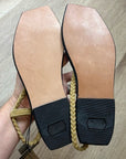 Reformation 100% Leather x Parme Marin Toe Ring Braided Cognac Black Sandal