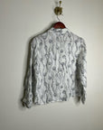 100% Linen Seashell Black Ocean Print Button Down Long Sleeve Shirt