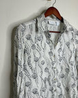 100% Linen Seashell Black Ocean Print Button Down Long Sleeve Shirt