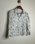 100% Linen Seashell Black Ocean Print Button Down Long Sleeve Shirt