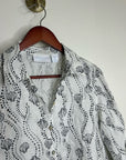 100% Linen Seashell Black Ocean Print Button Down Long Sleeve Shirt