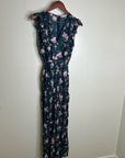 Rebecca Taylor 100% Silk Floral V - Neck Wide Leg Jumpsuit Short Sleeve