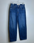 AMO 100% Cotton Christie High Rise Full Length Barrel Jean Dark Wash