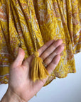 Cleobella 100% Cotton Yellow Tan Neutral Balloon Sleeve Peasant Style Blouse Top