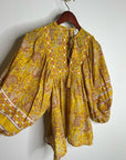 Cleobella 100% Cotton Yellow Tan Neutral Balloon Sleeve Peasant Style Blouse Top
