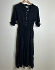 Outerknown 100% Organic Cotton Button Down Tie Waist Black Maxi Dress