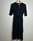 Outerknown 100% Organic Cotton Button Down Tie Waist Black Maxi Dress