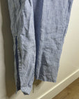 Pure Navy 100% Linen Blue White Striped V - Neck Shift Tunic Midi Dress