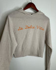 House of Harlow 100% Cashmere 'La Dolce Vita' Embroidered Tan Hooded Sweater