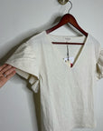 Nation LA 100% Cotton Emmy Cream Flutter Sleeve V - Neck Blouse Top
