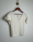 Nation LA 100% Cotton Emmy Cream Flutter Sleeve V - Neck Blouse Top