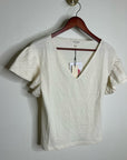 Nation LA 100% Cotton Emmy Cream Flutter Sleeve V - Neck Blouse Top