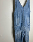 Free People 100% Cotton Denim High Roller Straight Leg Jumpsuit