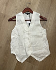 Saks Fifth Avenue 100% Linen White Button Down V- Neck Fitted Vest Top