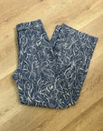 J. McLaughlin 100% Cotton Denim Leaf Lover Print Wide Leg Trouser Pant