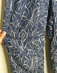 J. McLaughlin 100% Cotton Denim Leaf Lover Print Wide Leg Trouser Pant
