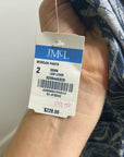 J. McLaughlin 100% Cotton Denim Leaf Lover Print Wide Leg Trouser Pant