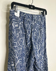 J. McLaughlin 100% Cotton Denim Leaf Lover Print Wide Leg Trouser Pant