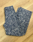 J. McLaughlin 100% Cotton Denim Leaf Lover Print Wide Leg Trouser Pant