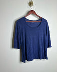Eileen Fisher 100% Linen Lighweight Scoop Neck Blue Striped Short Sleeve Top