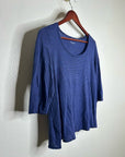 Eileen Fisher 100% Linen Lighweight Scoop Neck Blue Striped Short Sleeve Top