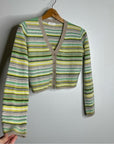 OGD 100% Cashmere Striped Cropped Button Down Cardigan Sweater