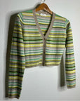 OGD 100% Cashmere Striped Cropped Button Down Cardigan Sweater