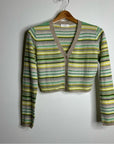 OGD 100% Cashmere Striped Cropped Button Down Cardigan Sweater