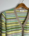 OGD 100% Cashmere Striped Cropped Button Down Cardigan Sweater