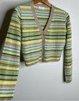 OGD 100% Cashmere Striped Cropped Button Down Cardigan Sweater