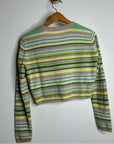 OGD 100% Cashmere Striped Cropped Button Down Cardigan Sweater