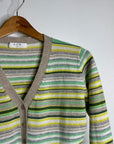 OGD 100% Cashmere Striped Cropped Button Down Cardigan Sweater